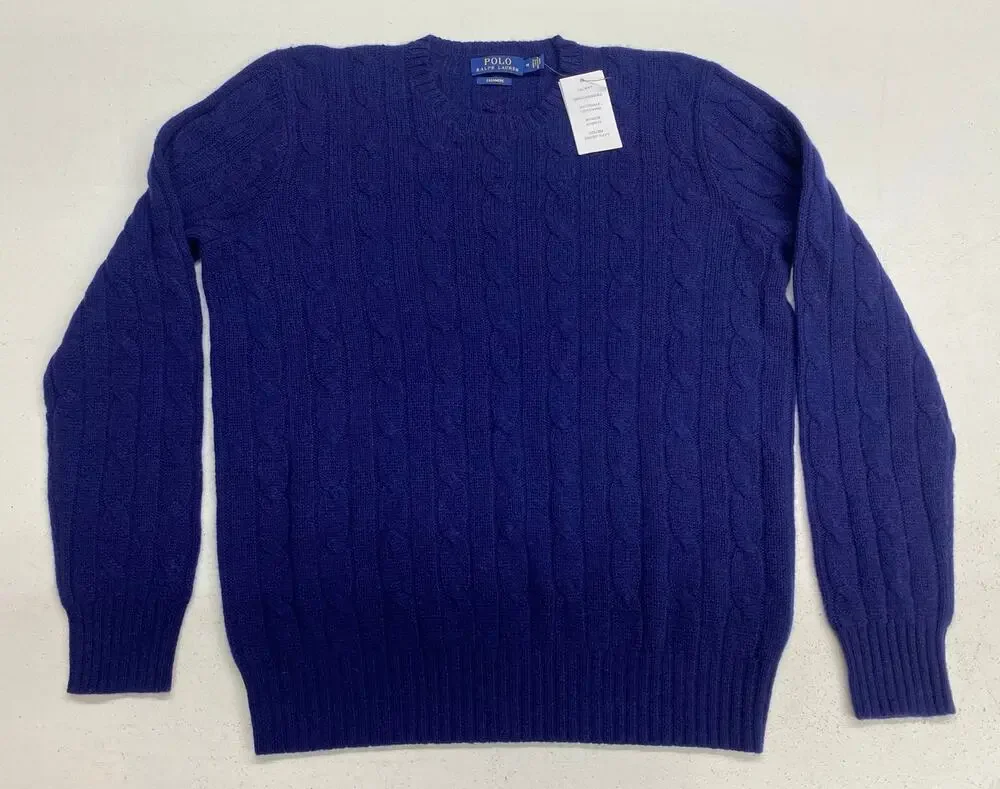 NEW SAMPLE Polo Ralph Lauren 100% cashmere cableknit crewneck pullover sweater M